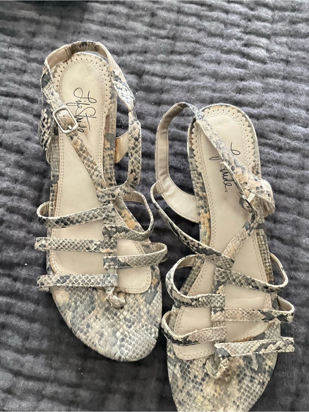 Life Stride Beige Snake-Print Strappy Sandals